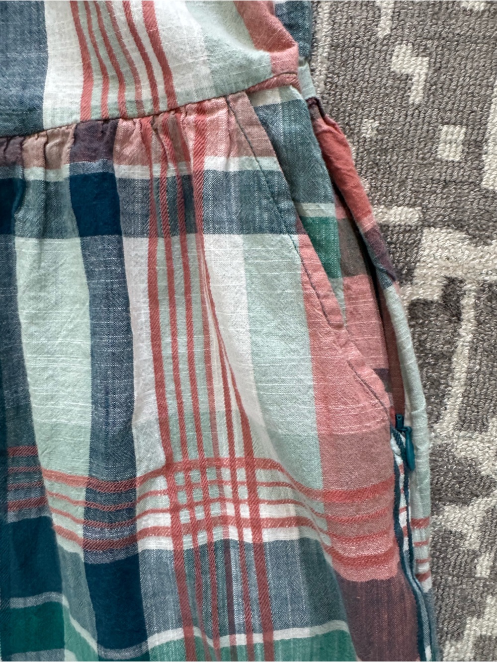 Seasalt Cornwall Bassett Wood Organic Cotton Check Plaid Midi Dress Teal Pink 4 - Picture 7 of 15